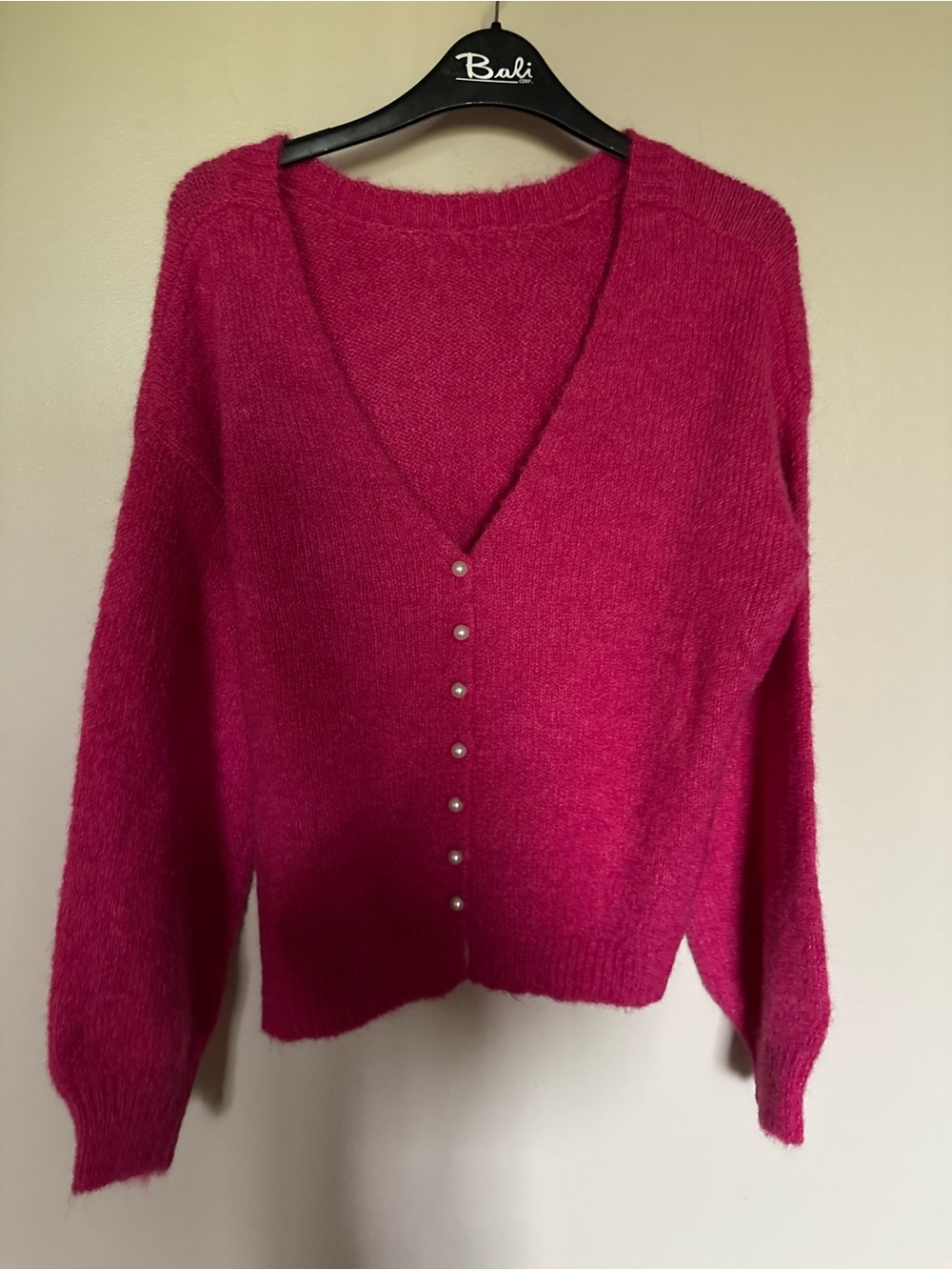 Brand new with tags Fuchsia Pearl-Button V-Neck Sweater